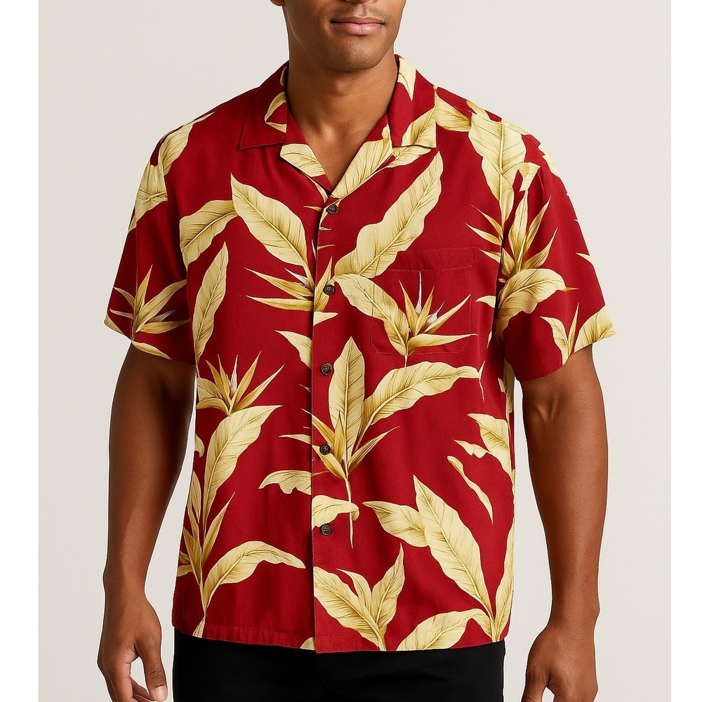 Hawaiian Reserve Red Tropical Aloha Shirt Mens XL Rayon Made in‎ Hawaii Vacation